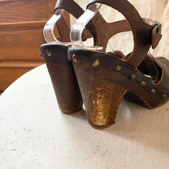 Free People Jeffrey Campbell Brown Leather Clog Platform Heel Sandals Women 8 - Picture 8 of 9